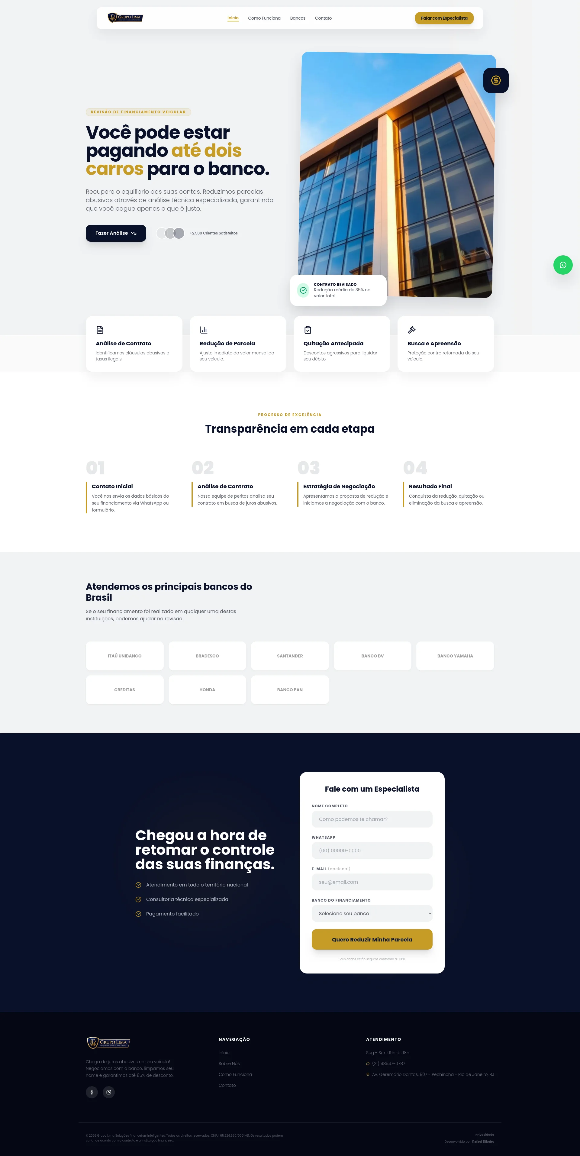 Página completa do site do Grupo Lima na versão desktop