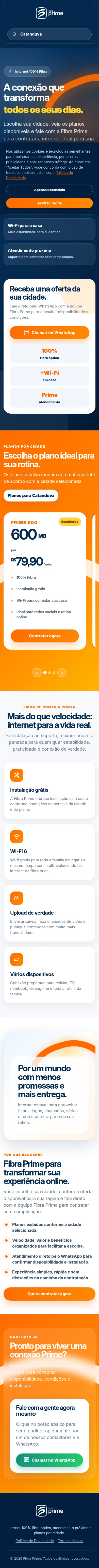 Página completa da landing page Fibra Prime na versão mobile